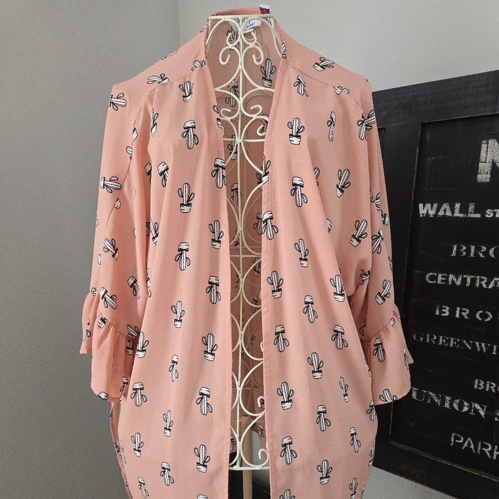 Cactus Print Peach Kimono